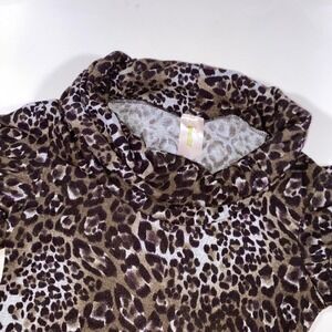 PaulnKC Leopard‎ Print Cowl Neck Mini Dress Short Puff Sleeve Brown Tan 2925